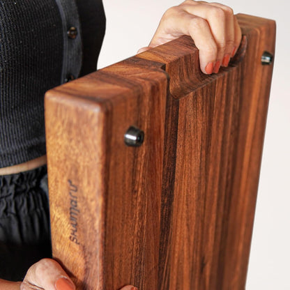 Butcher Block Cutting Board – [18.8" X 12.3" X 2"], Edge-Grain Tropical Walnut Kitchen Chopping Block with Non-Slip Feet, Built-In Handles & Juice Groove