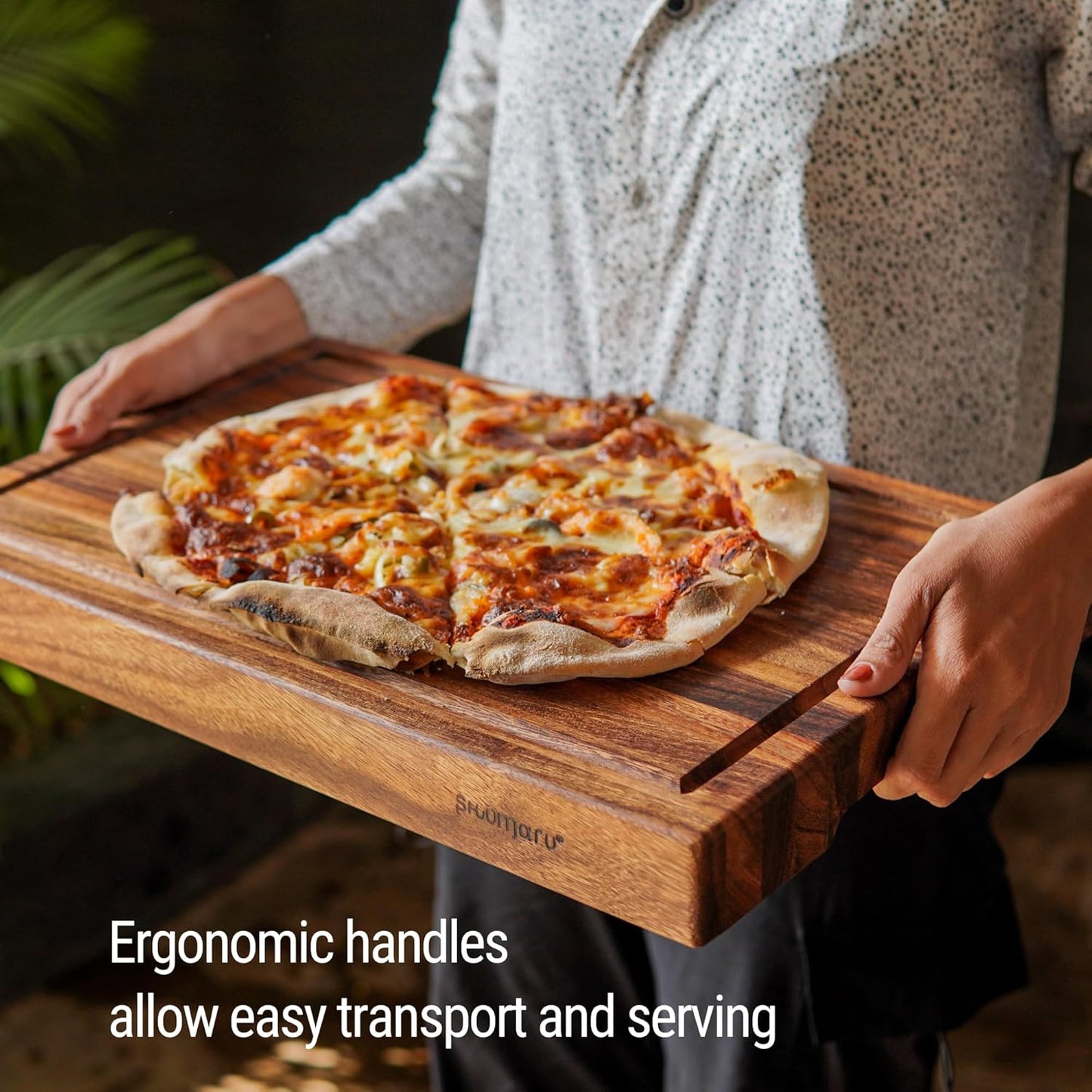 Butcher Block Cutting Board – [18.8" X 12.3" X 2"], Edge-Grain Tropical Walnut Kitchen Chopping Block with Non-Slip Feet, Built-In Handles & Juice Groove