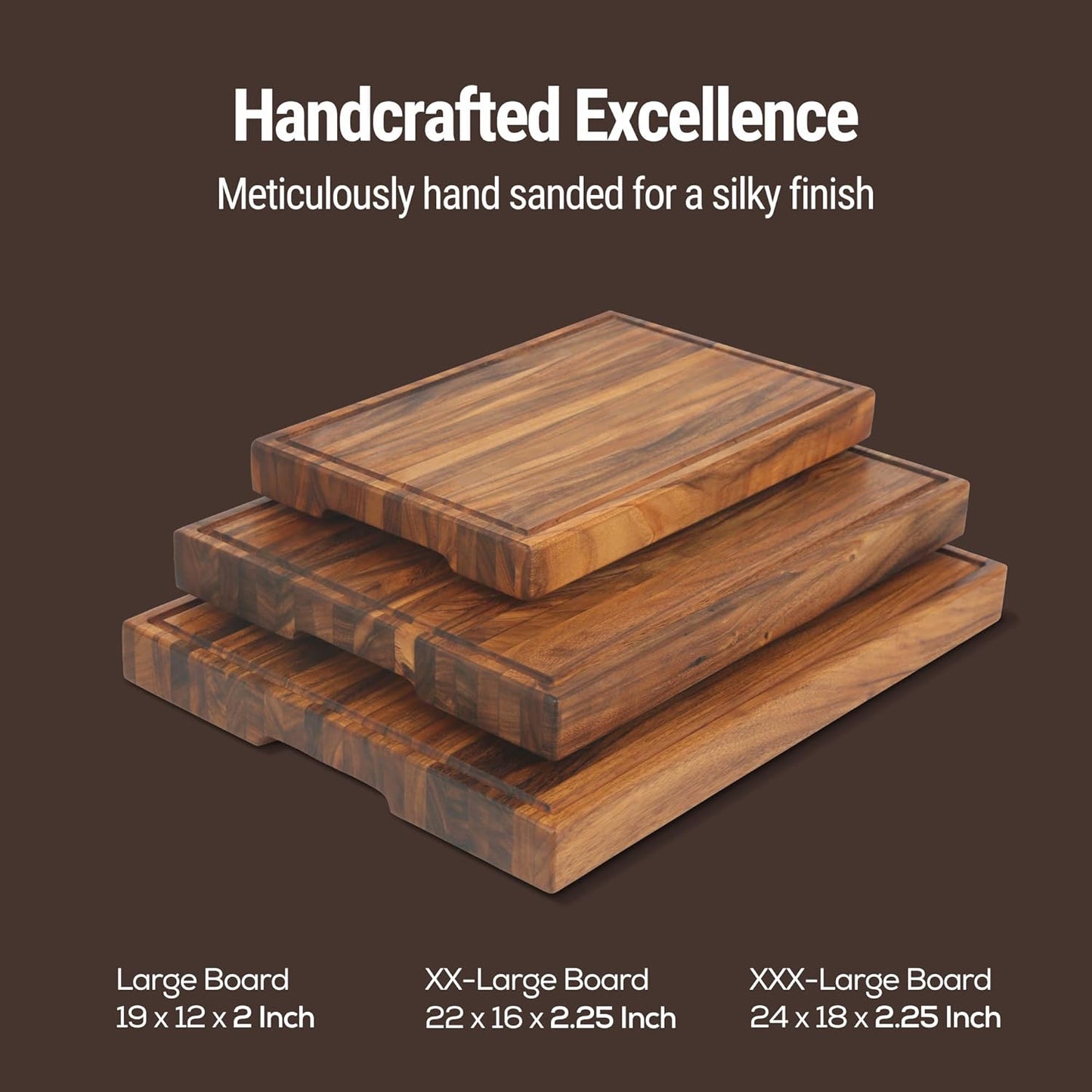 Butcher Block Cutting Board – [18.8" X 12.3" X 2"], Edge-Grain Tropical Walnut Kitchen Chopping Block with Non-Slip Feet, Built-In Handles & Juice Groove