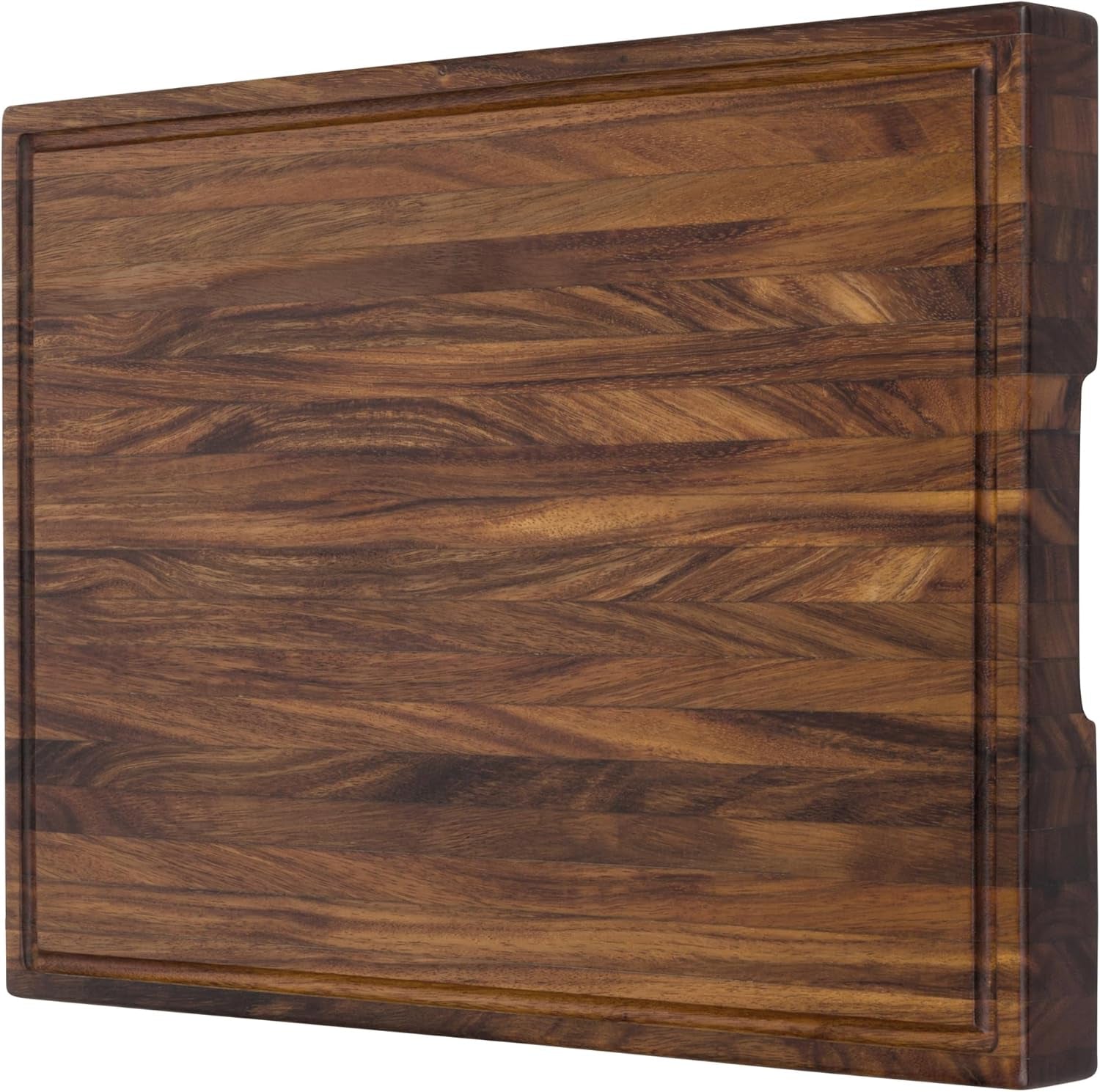 Butcher Block Cutting Board – [18.8" X 12.3" X 2"], Edge-Grain Tropical Walnut Kitchen Chopping Block with Non-Slip Feet, Built-In Handles & Juice Groove